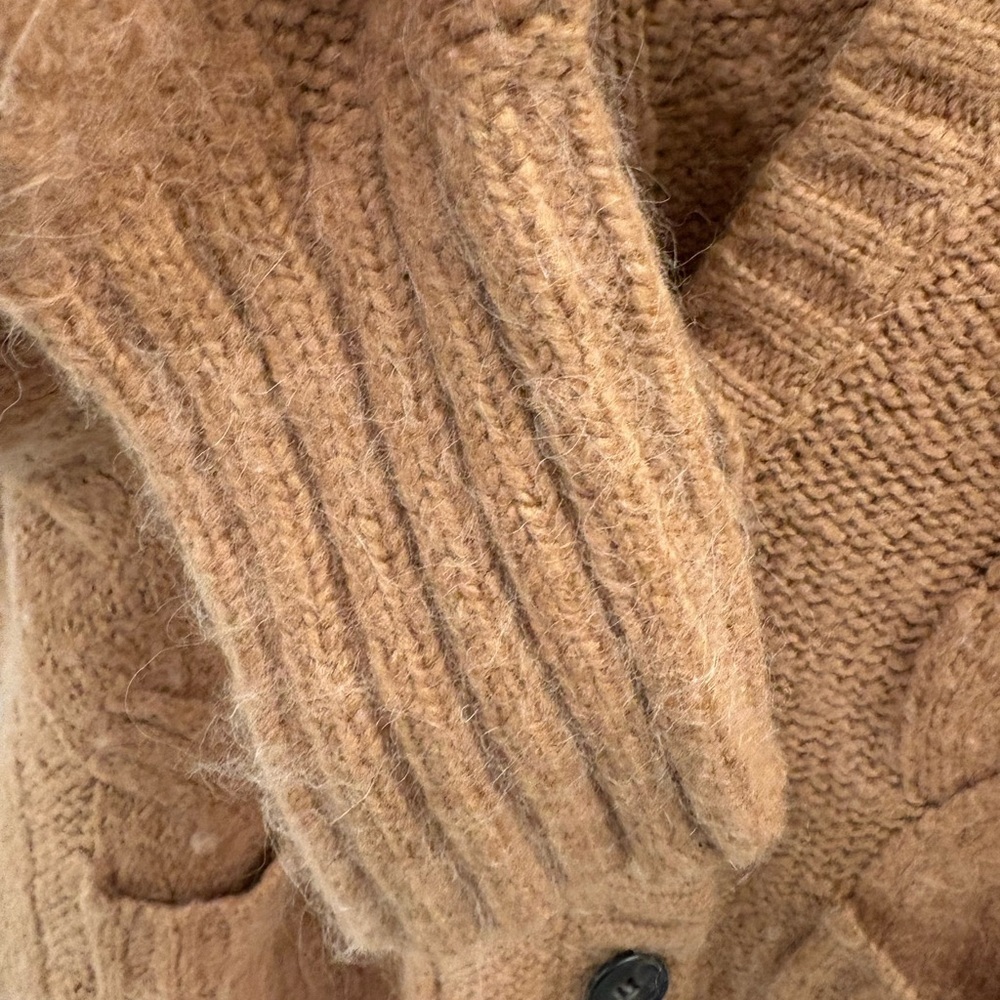 J. Crew Brown Rust Wool Alpaca Blend  Cable Knit Oversized Cardigan Size M - Picture 8 of 16